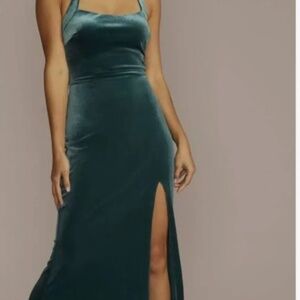Davids Bridal Long Green Velvet Dress